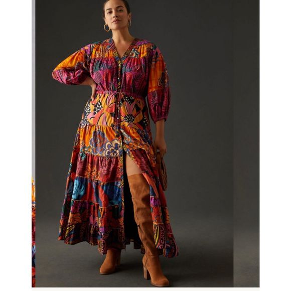 Anthropologie X Farm Rio Button-Front Maxi Dress size 2X - Picture 7 of 16